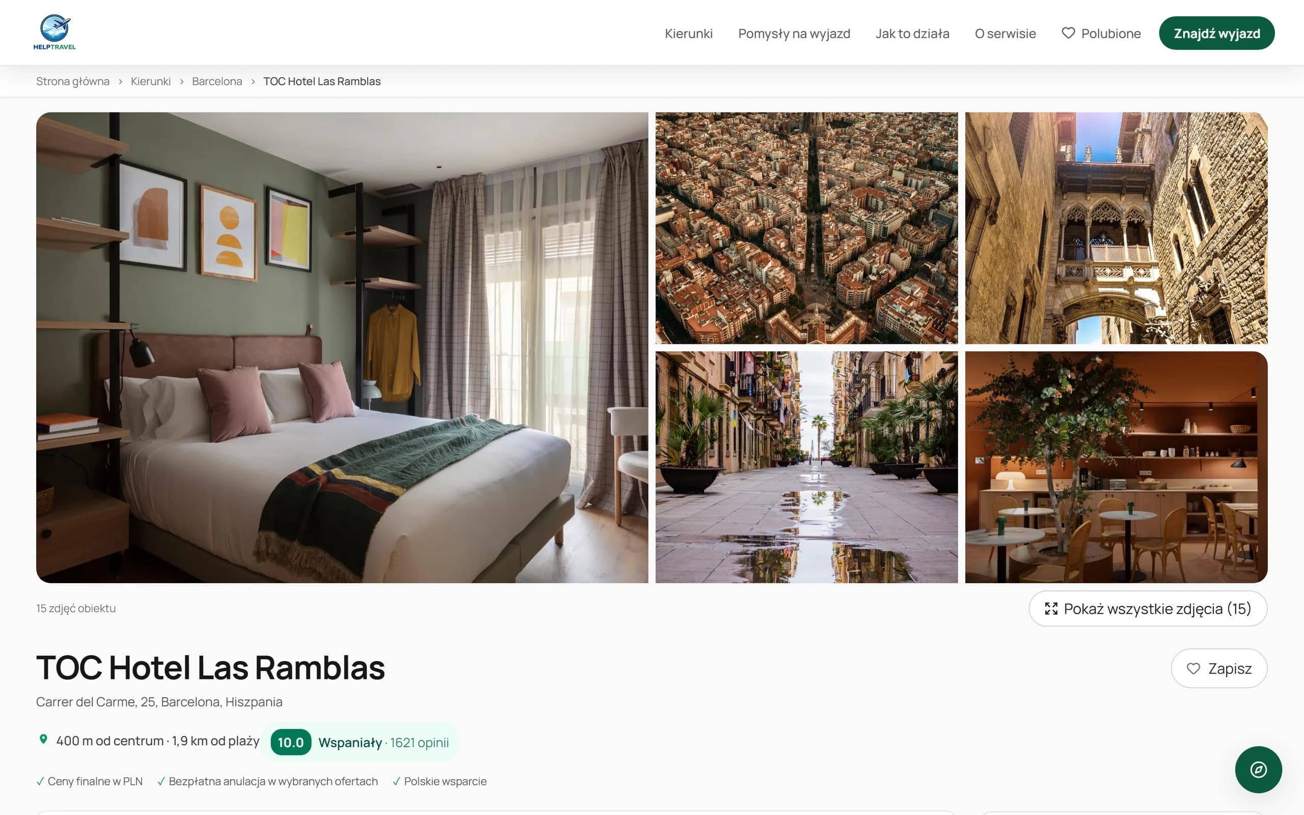 Strona hotelu w HelpTravel z galerią, opisem i informacją o lokalizacji