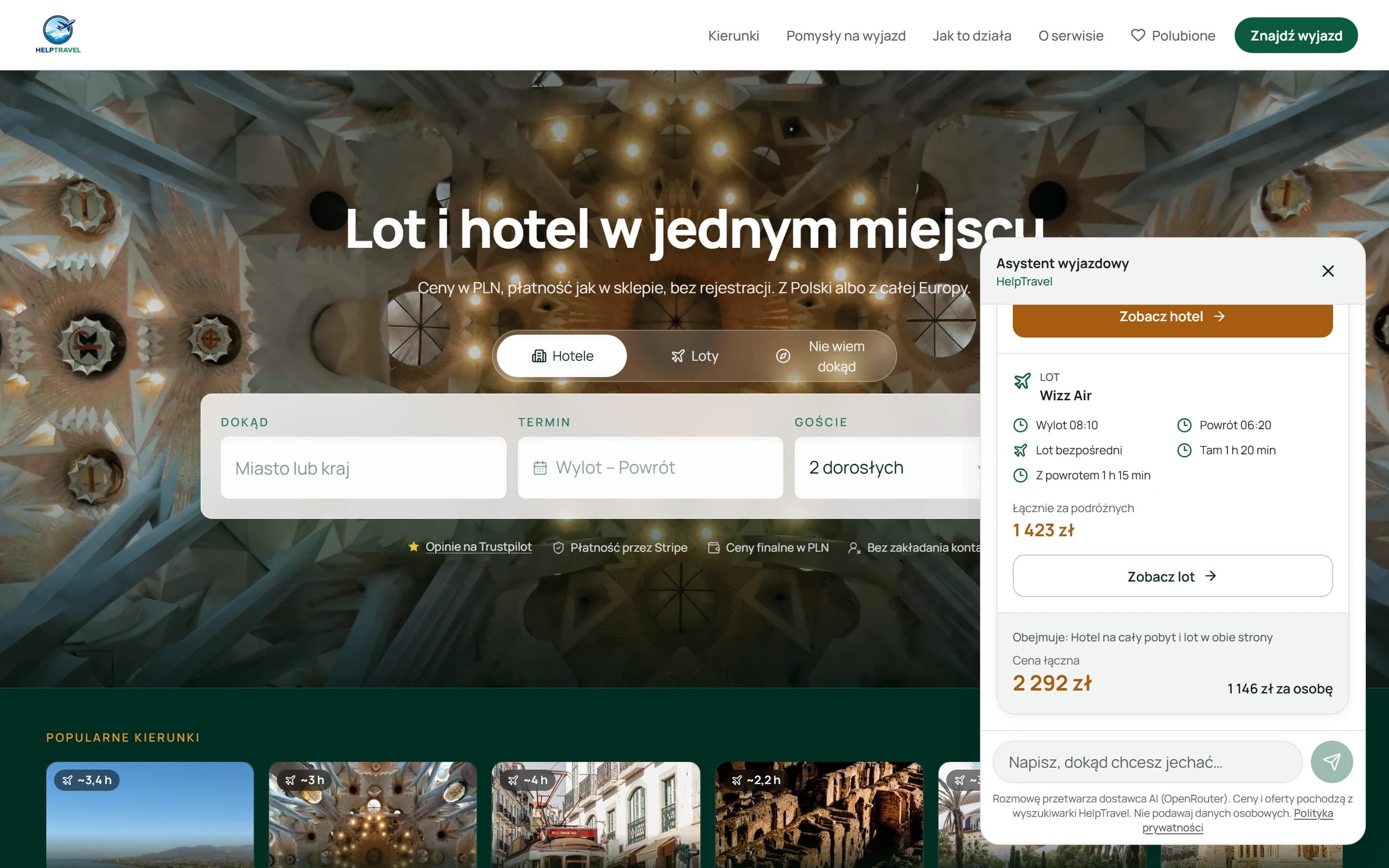 Asystent wyjazdowy HelpTravel — pakiet z hotelem i lotem oraz ceną łączną