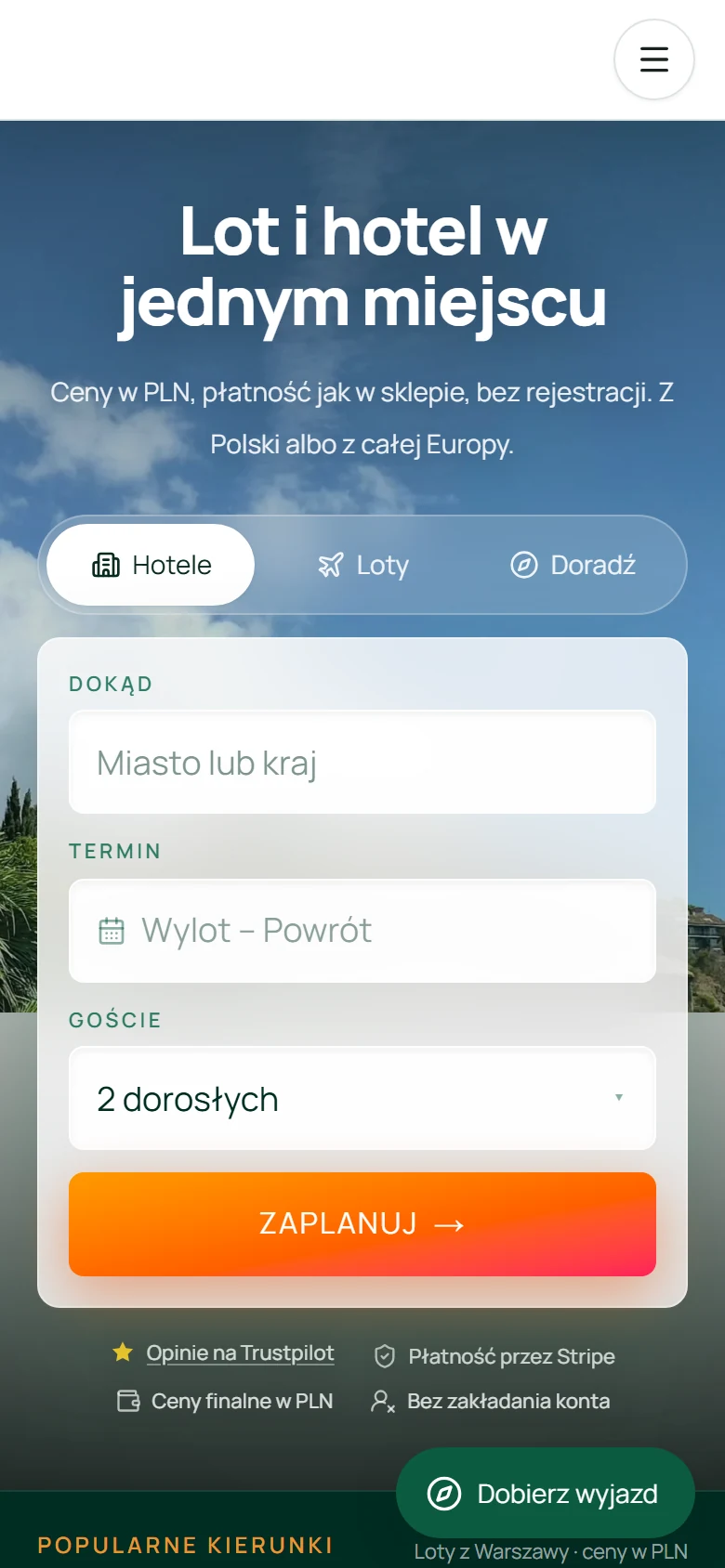 HelpTravel na telefonie — wyszukiwarka na pierwszym ekranie