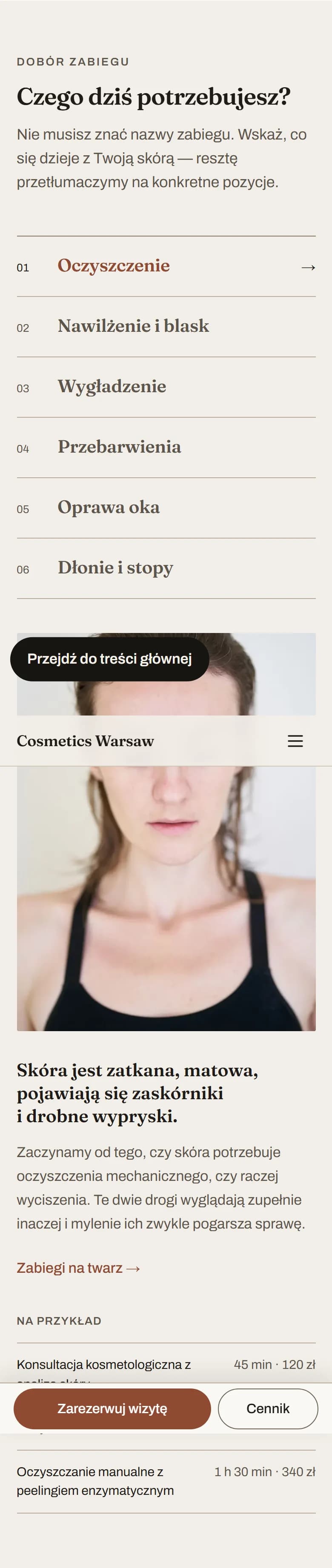 Mobilny wybór potrzeby skóry w koncepcji Cosmetics Warsaw